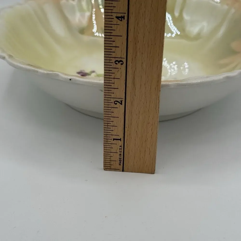 Vtg German Lusterware Porcelain Serving Bowl Yellow Cabbage Rose Grannycore‎